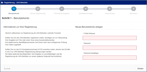 Image of the home page for registration as a UAS operator.