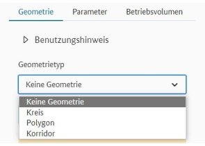 Dropdown Auswahl zum Geometrietyp im Menü "Geometrie"