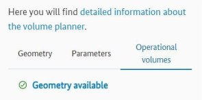 Part of the "Operational volumes" menu with the indication that the geometry is available