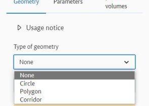 Dropdown selection for geometry type in menu "Geometry"