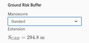 Dropdown selection to determine the "Manoeuvre" for the "Ground Risk Buffer" and the value calculated from it.