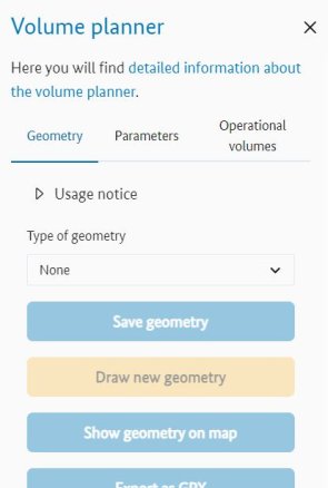 Section of the Volume Planner tab with buttons in the "Geometry" menu